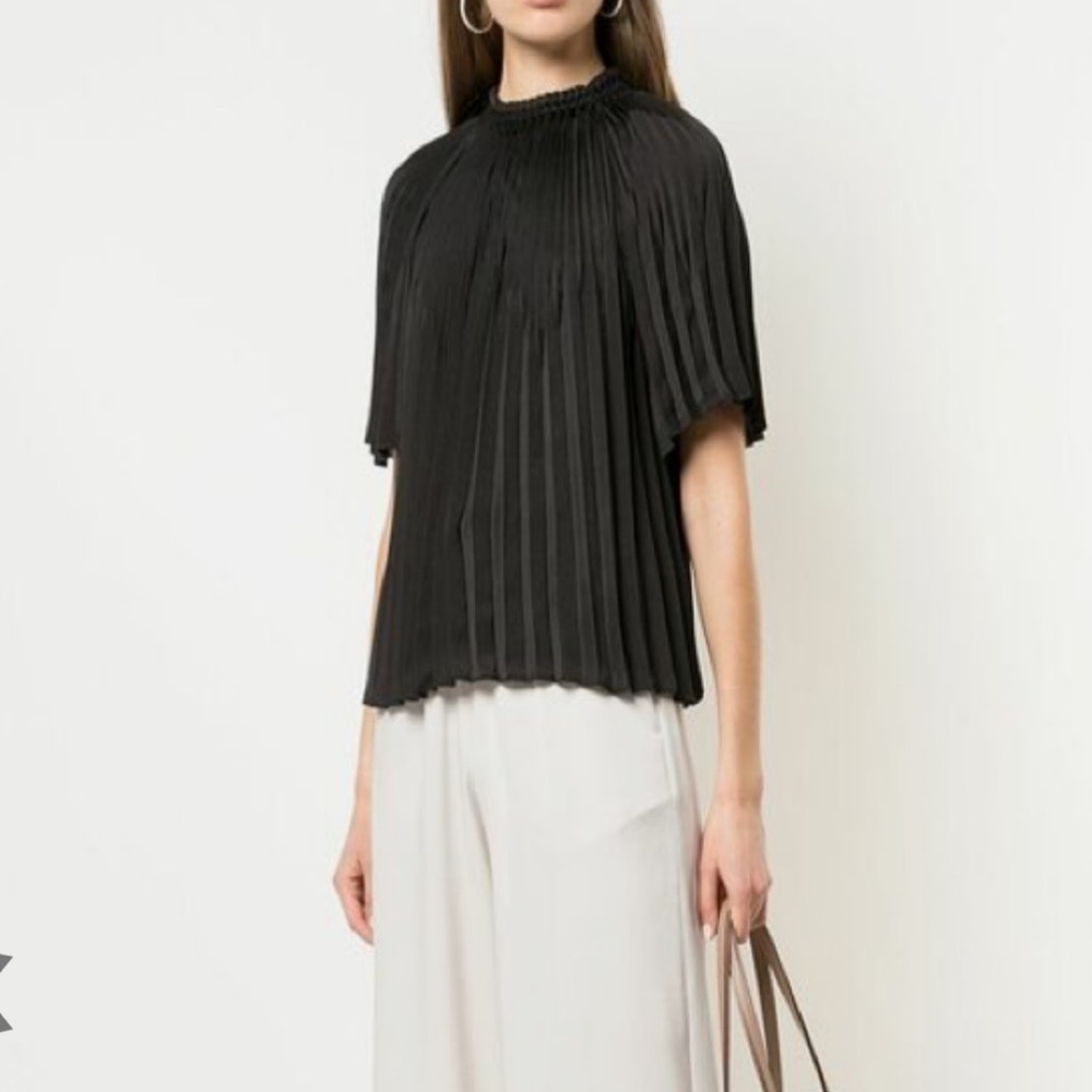 Vince Pleated Top Size XS Women Feminine Keyhole Tie Back Black Short Sleeve